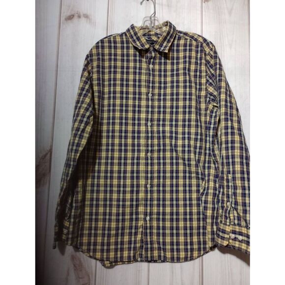 Banana Republic Shirt Men's‎ Large Yellow Blue Button Front Long Sleeve - Picture 1 of 8